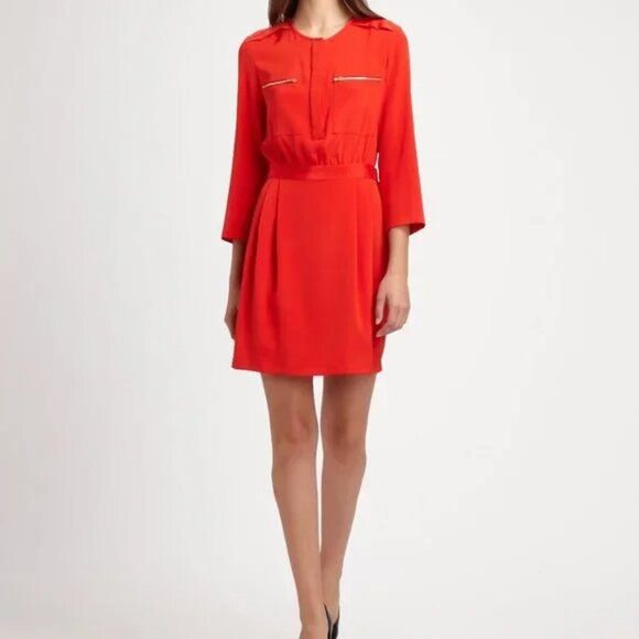 Theory Womens 'Brunella' Silk Shirt Dress in Red size 8 - Picture 1 of 4